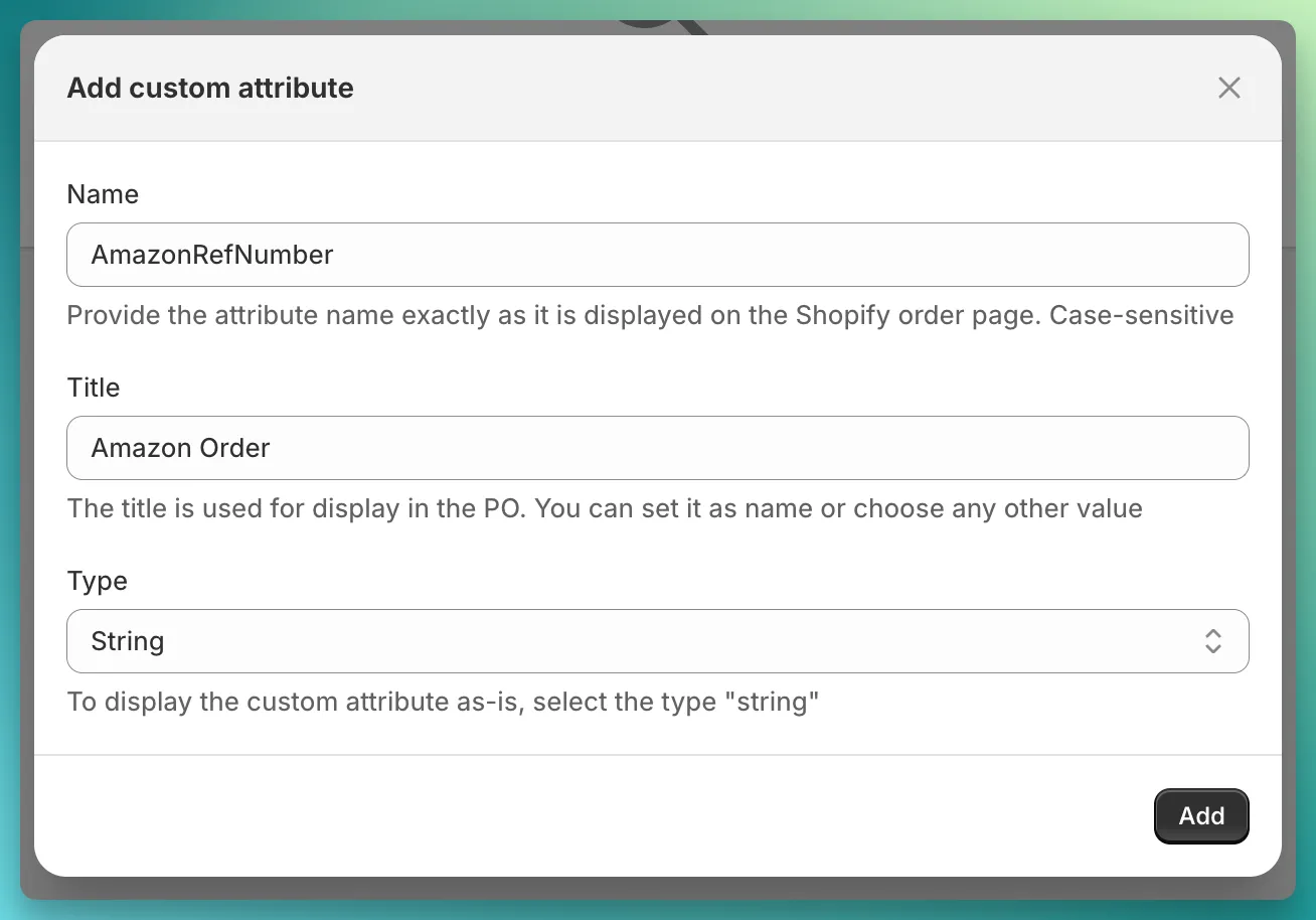 PO custom attribute form