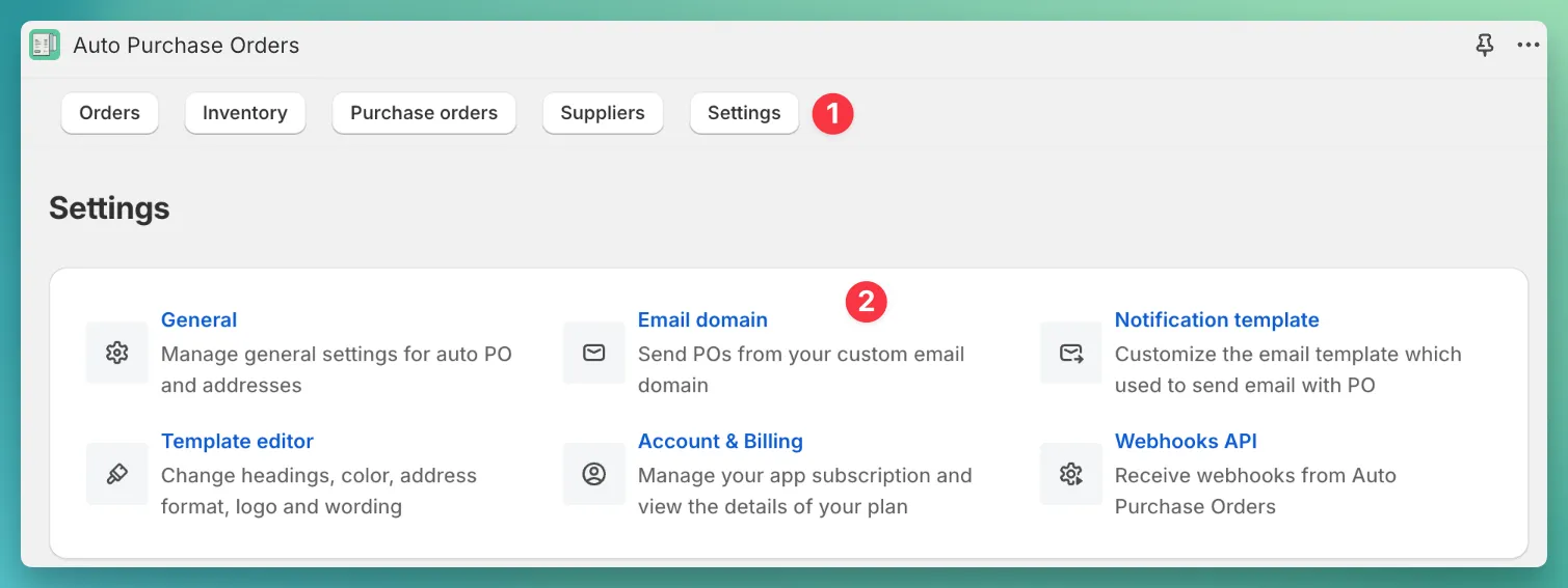 PO email domain settings