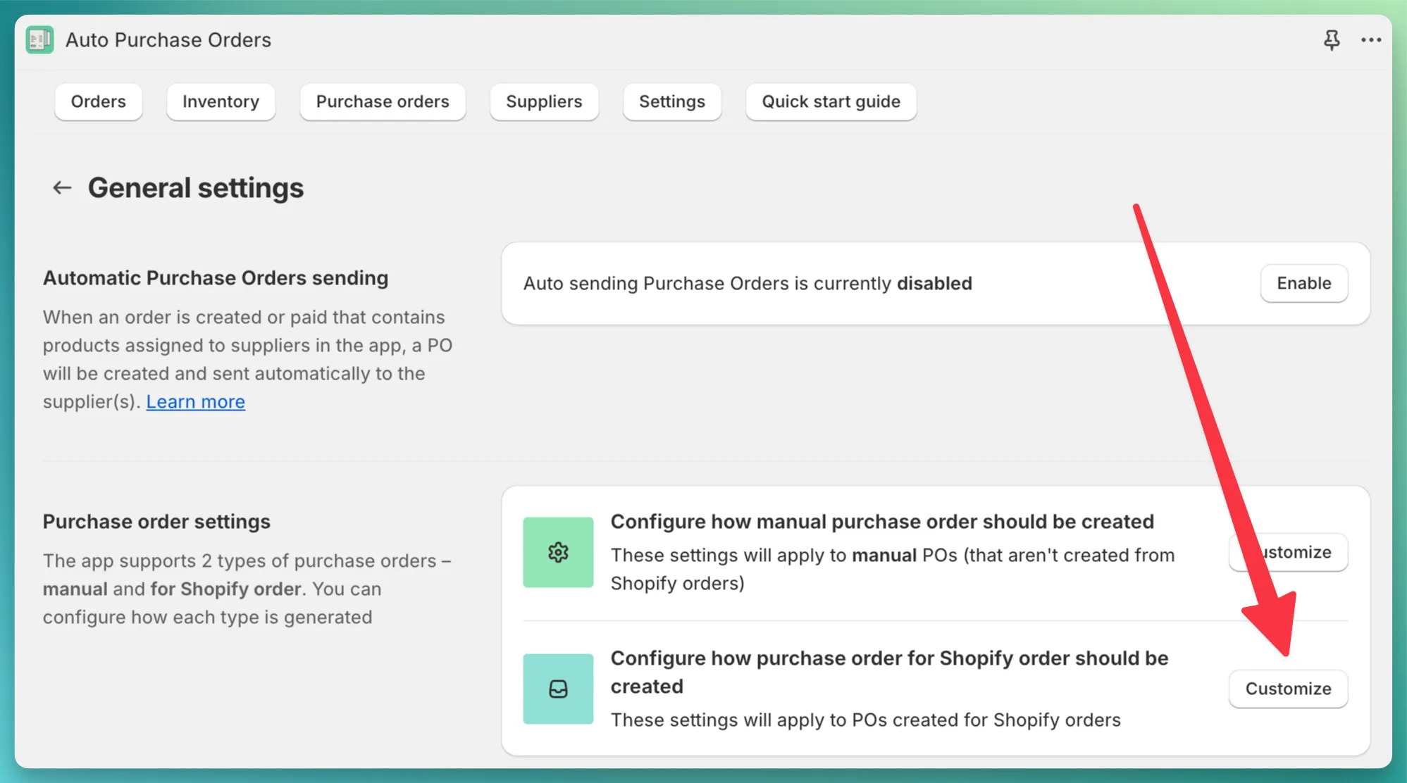Settings for dropship PO