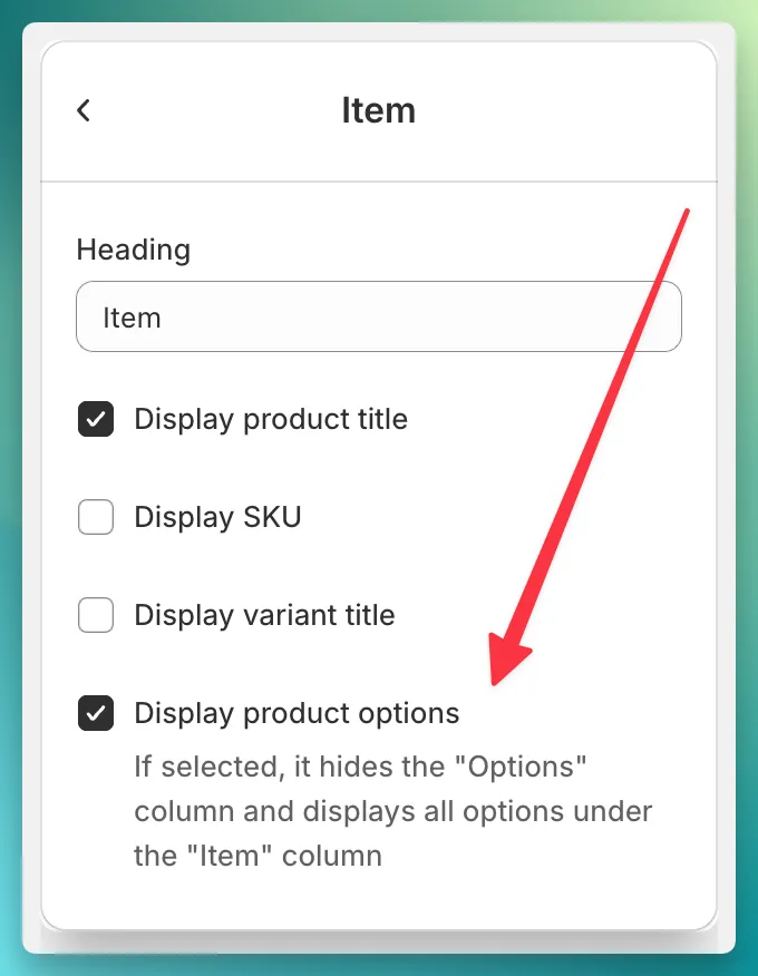 Item column properties