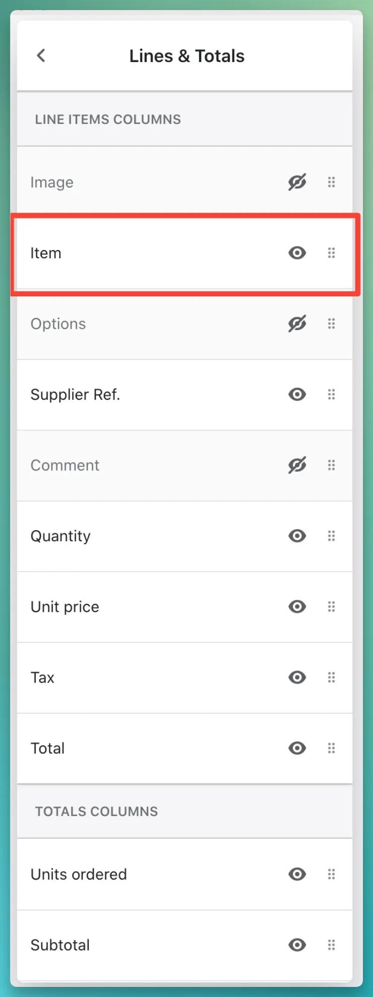Item column