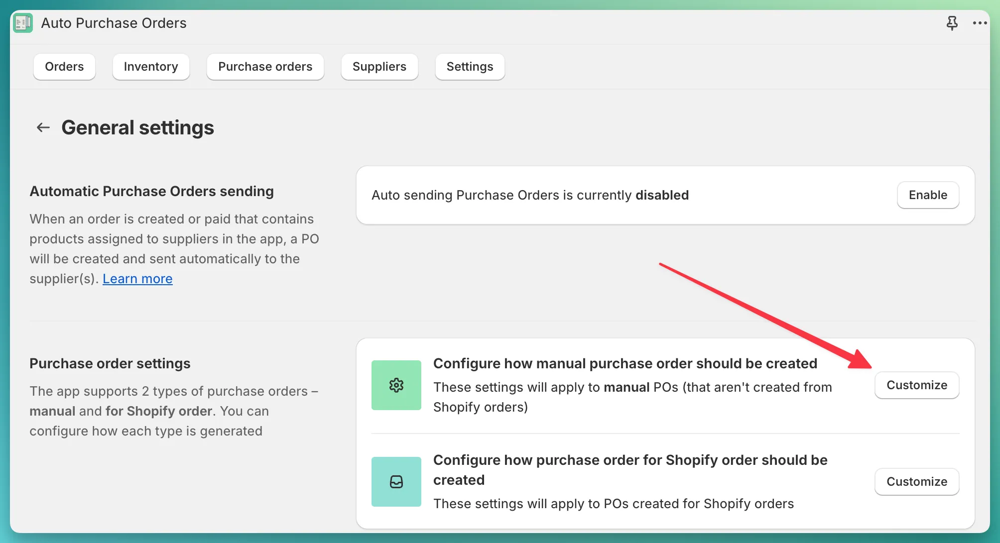Settings for manual PO
