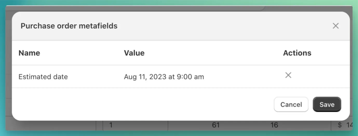 Metafields modal
