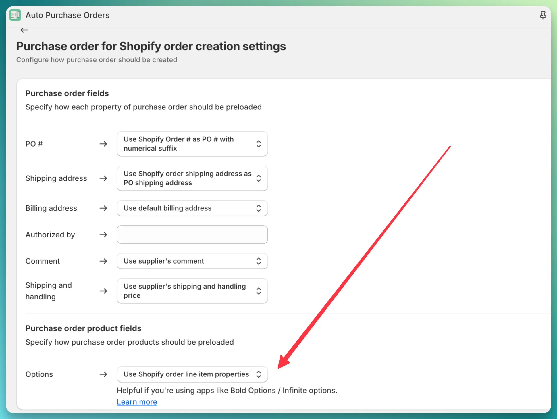 PO config custom properties