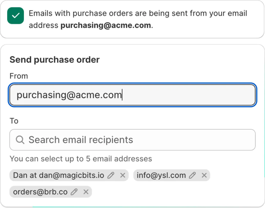 Send purchase orders from your custom domain