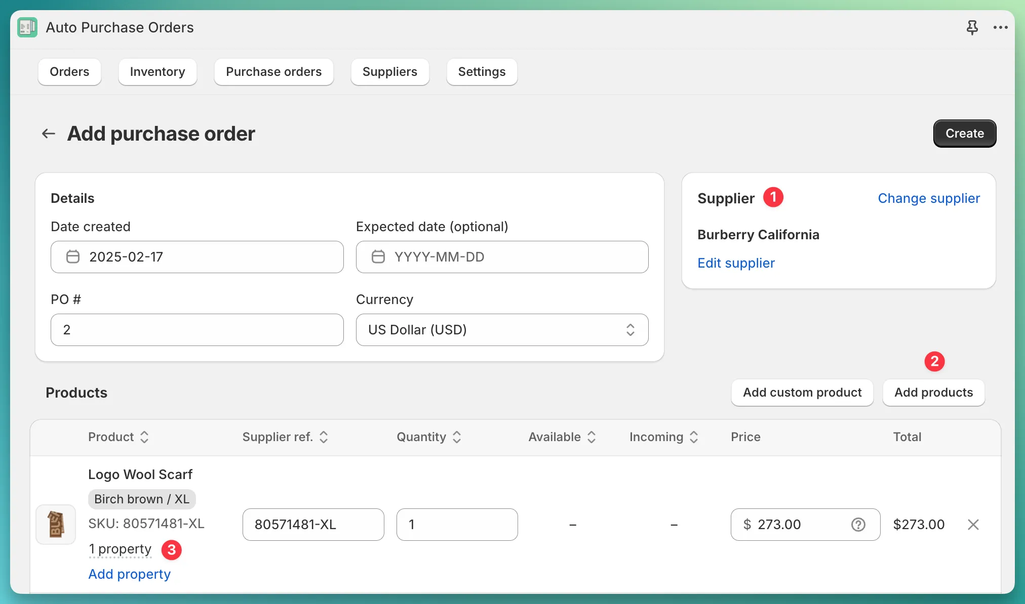 Supplier properties preloaded