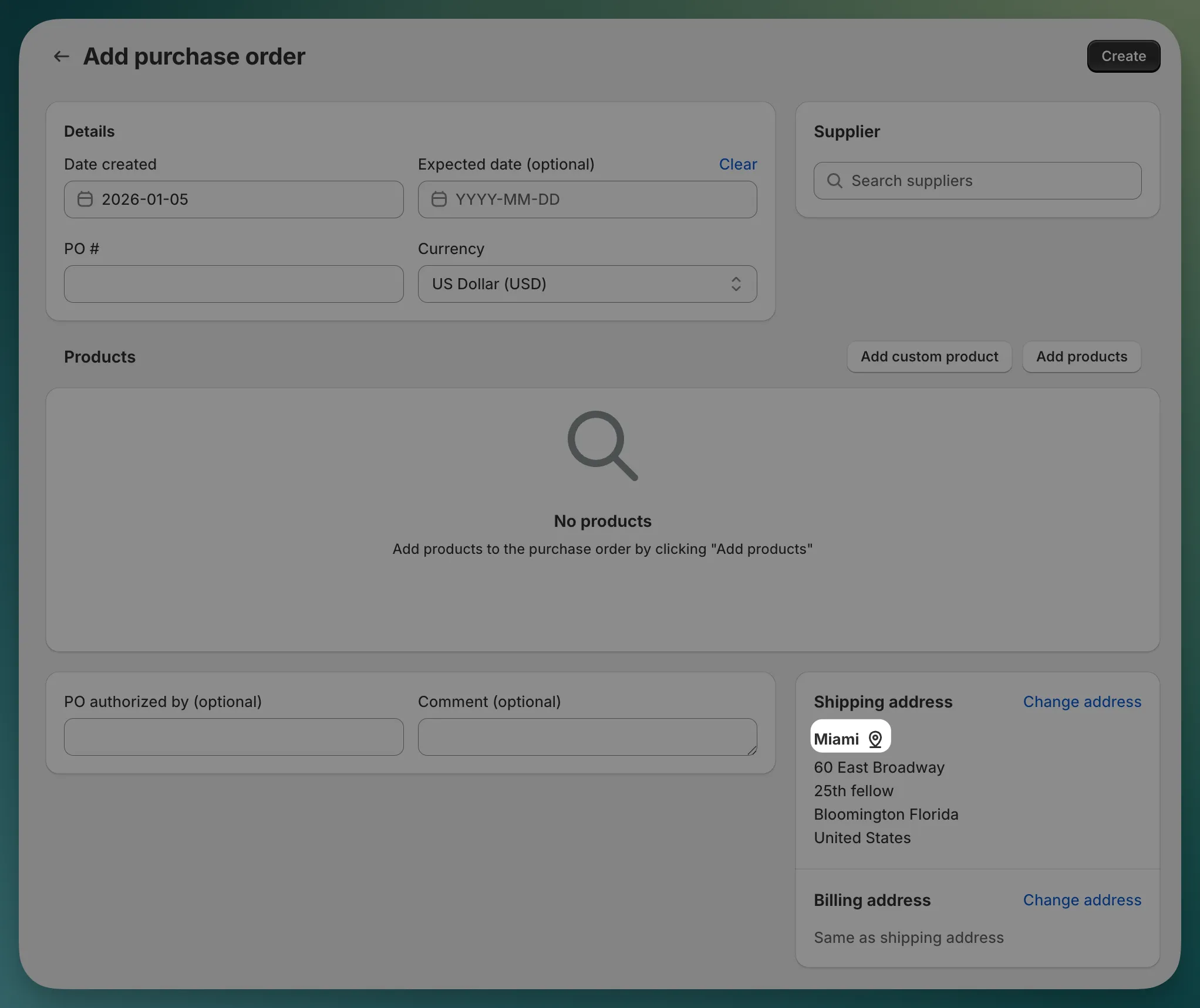 Purchase orders address