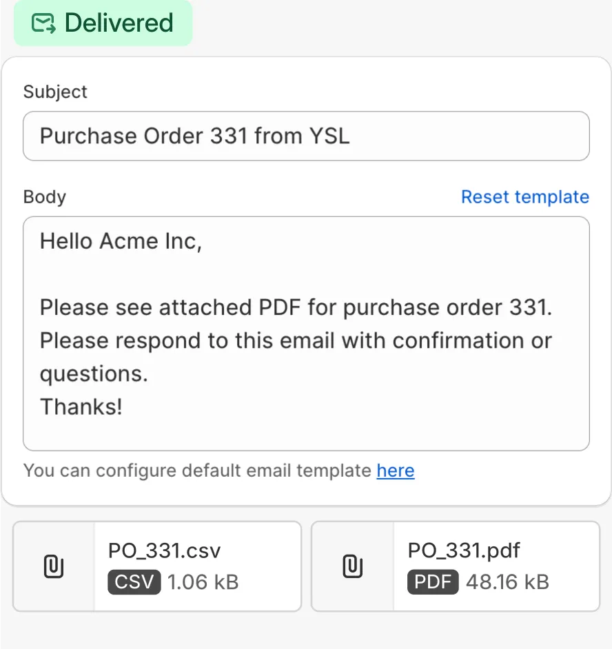 Email purchase order to supplier