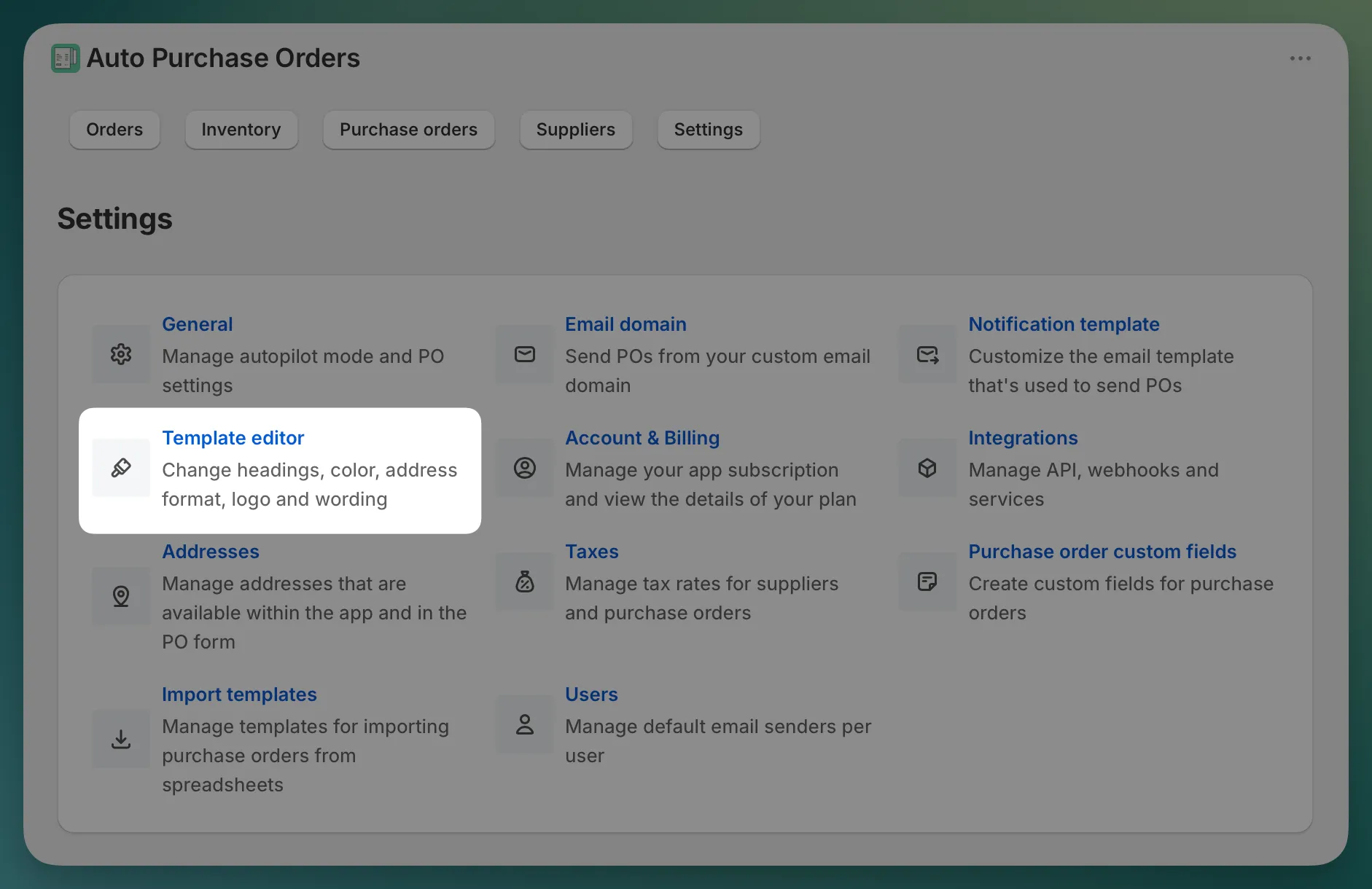 Settings PO template