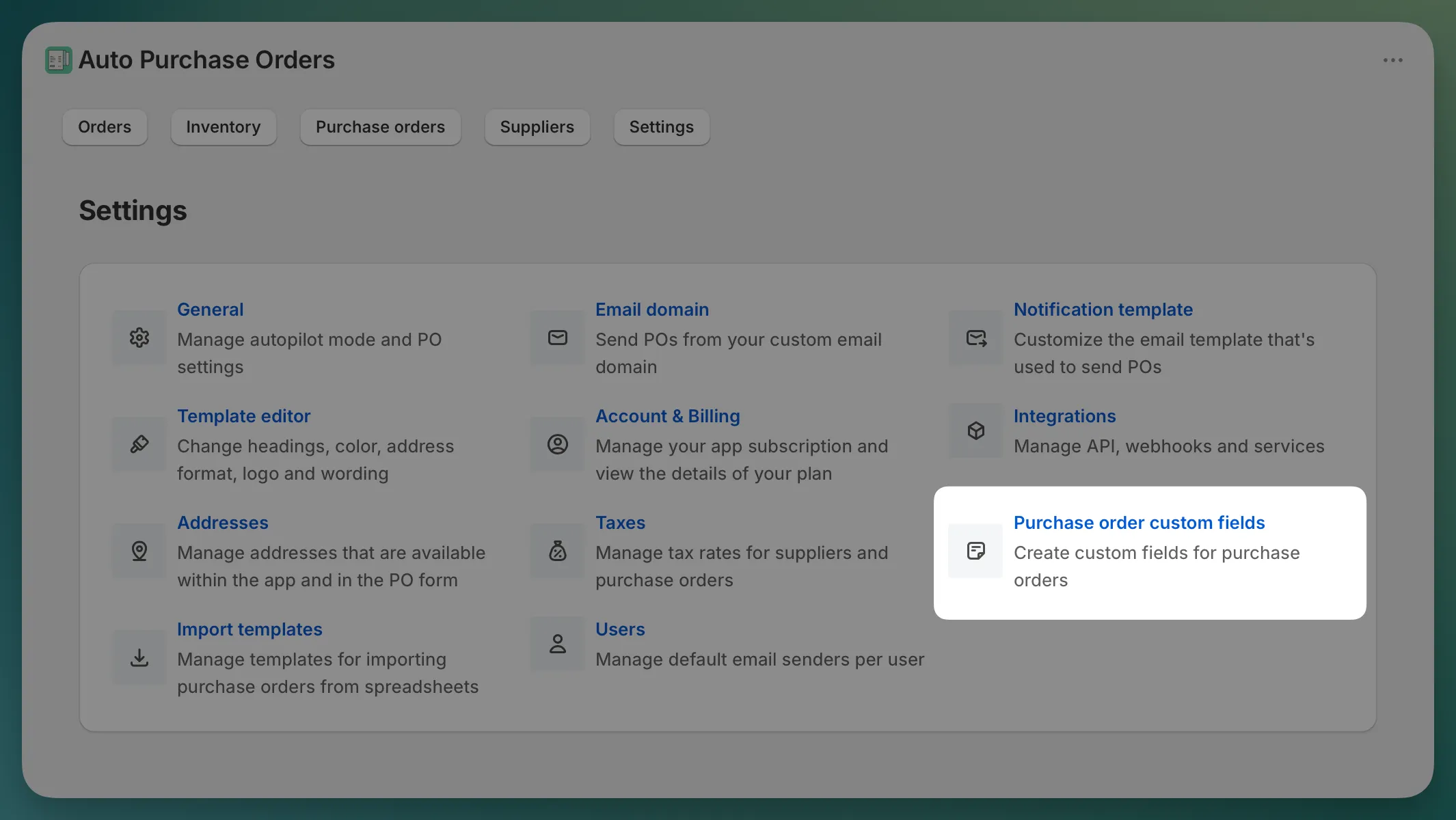 App settings page