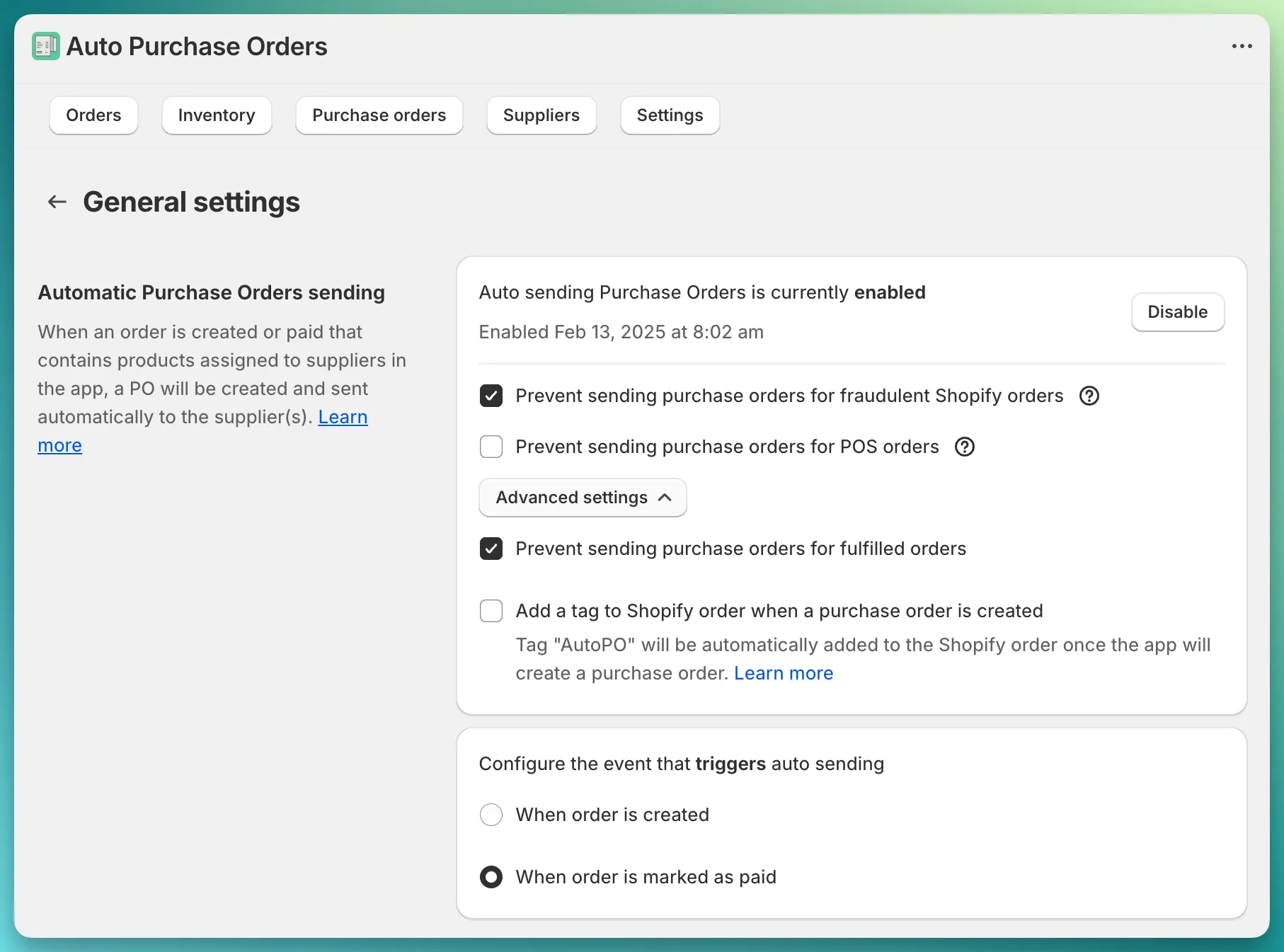 Autopilot mode settings