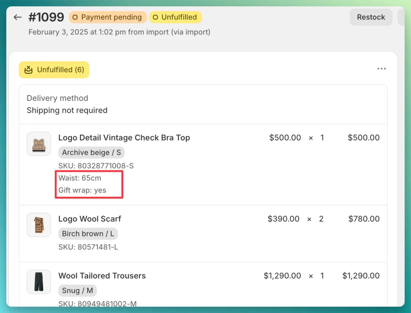 Product with custom properties