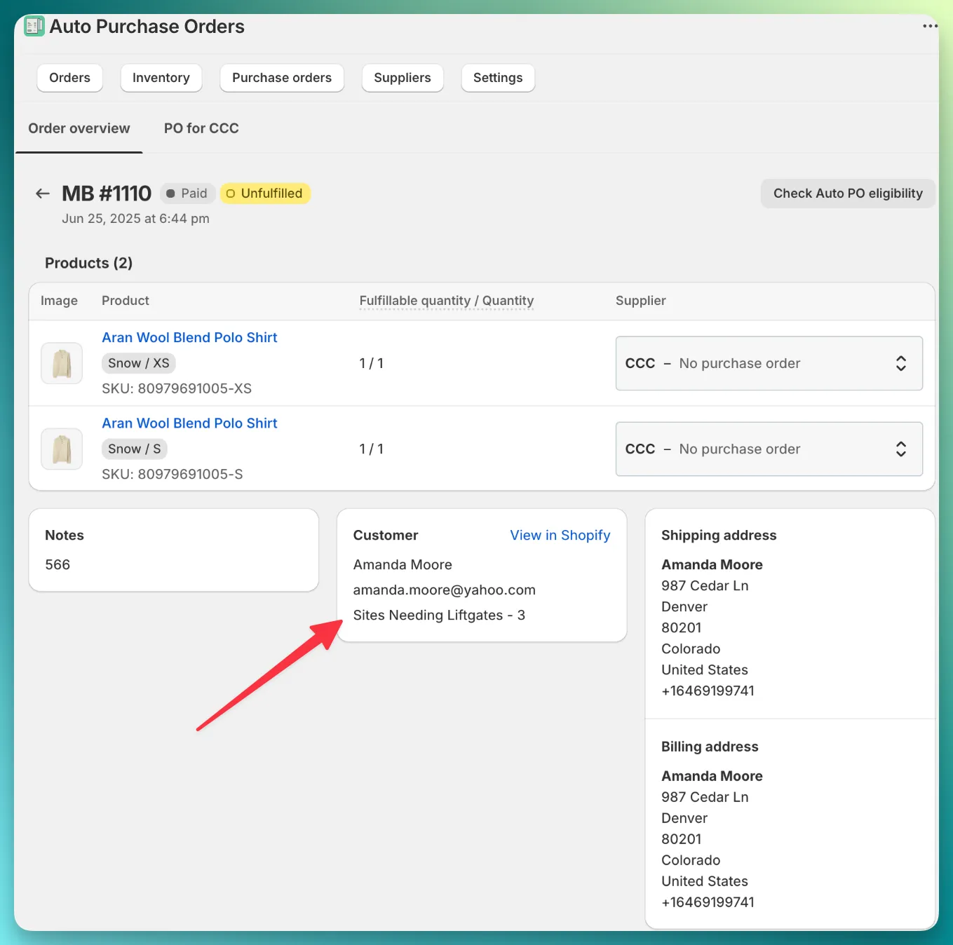 Shopify order customer metafields
