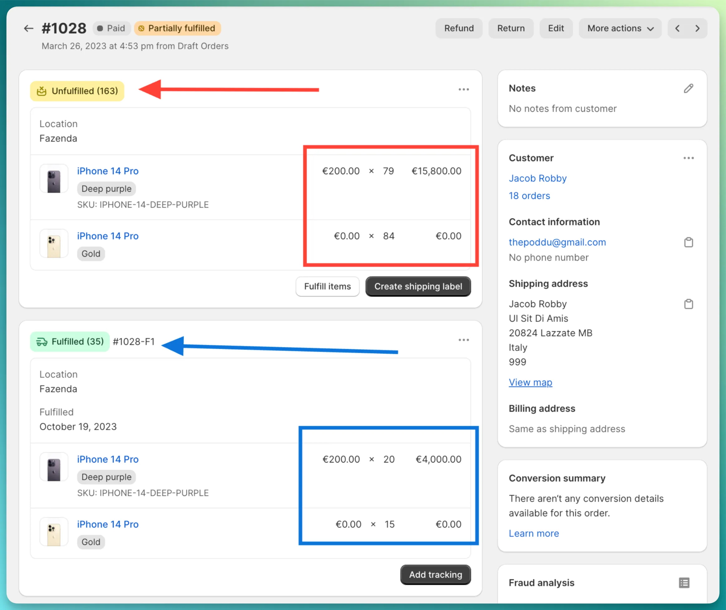 Shopify order
