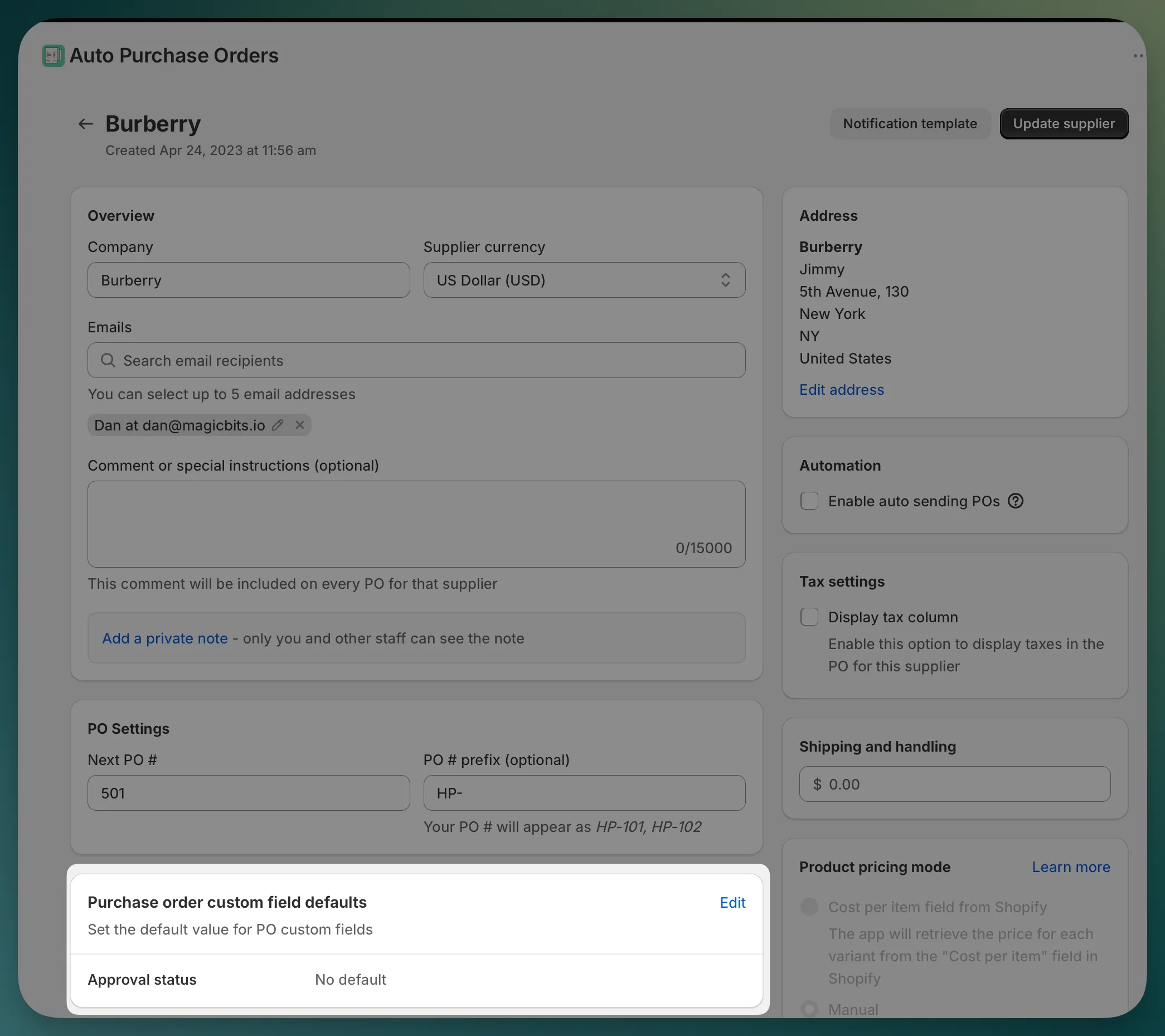 Supplier defaults