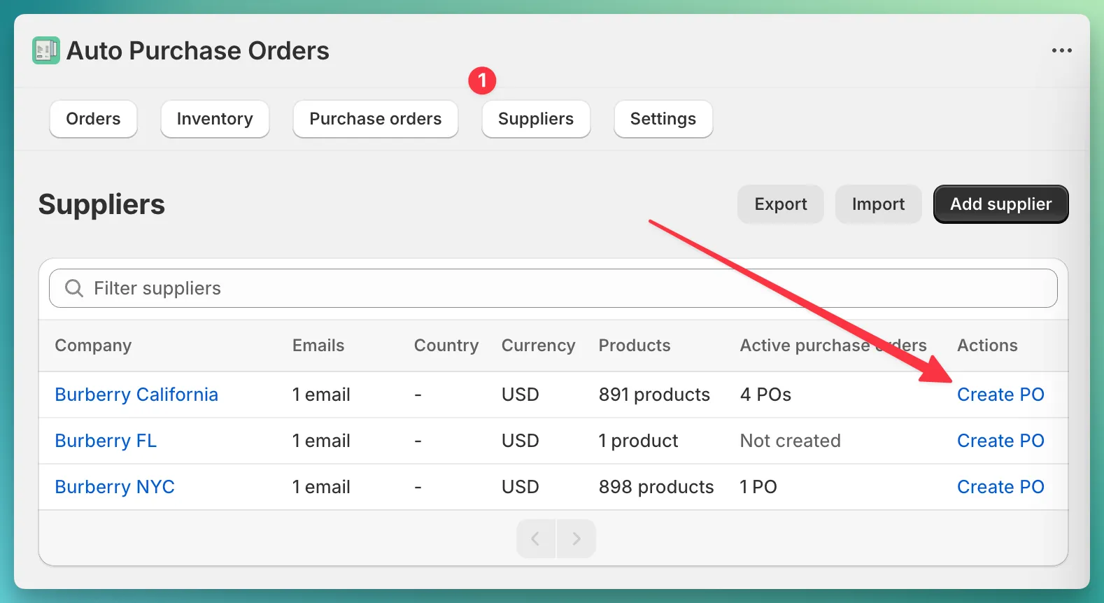 Creating a supplier PO