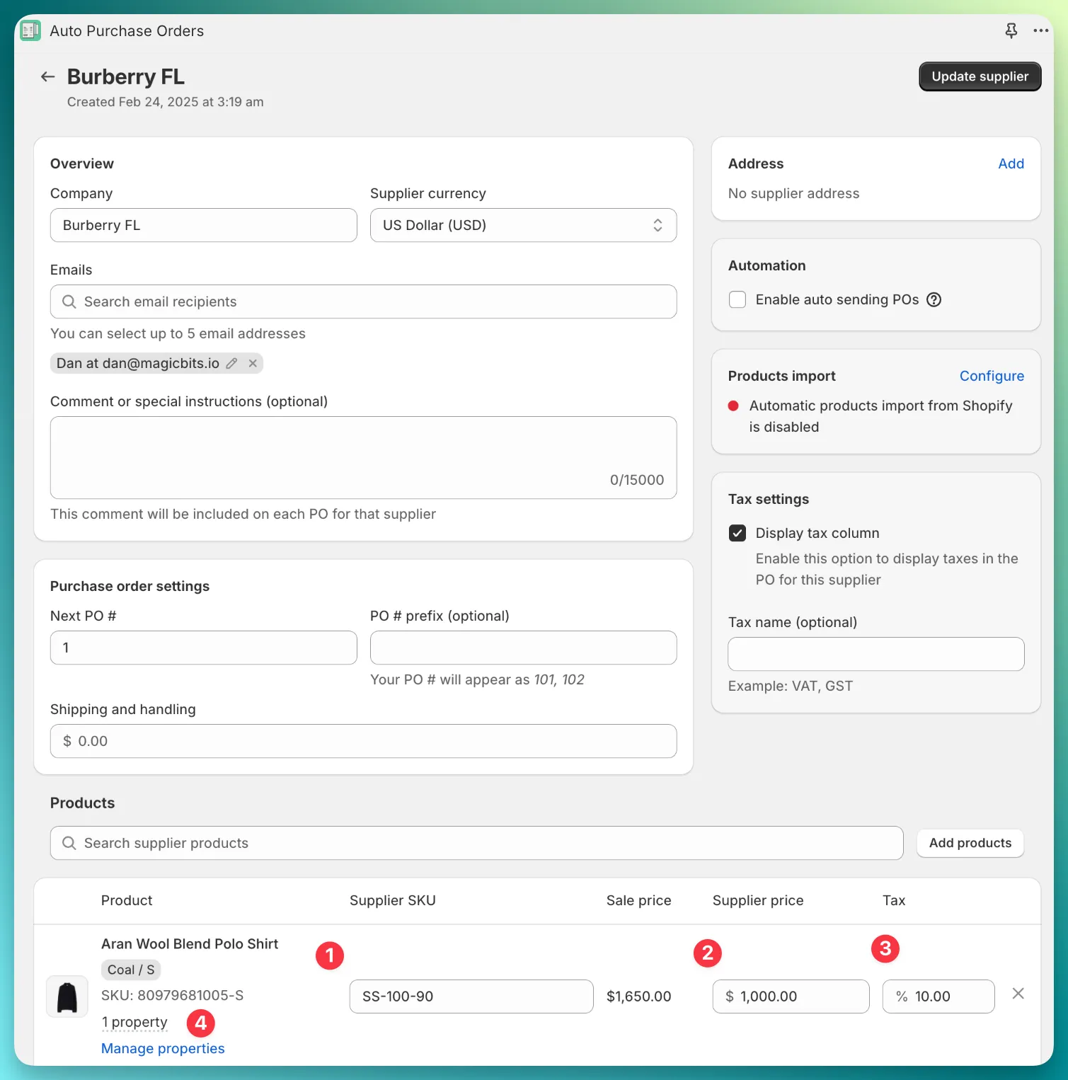 Supplier product details